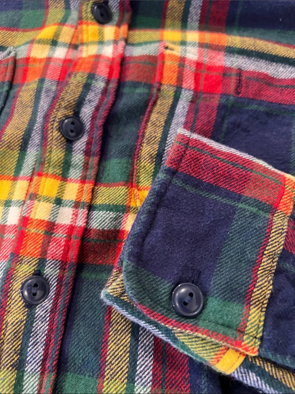 GAP Kids Multicolor Plaid Flannel Button-Down Shirt — Navy, Red, Green & Yellow